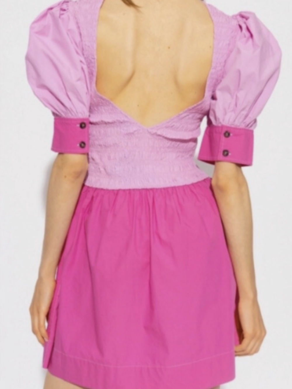 GANNI Pink Block Cotton Poplin Smock Mini Dress - Picture 3 of 5